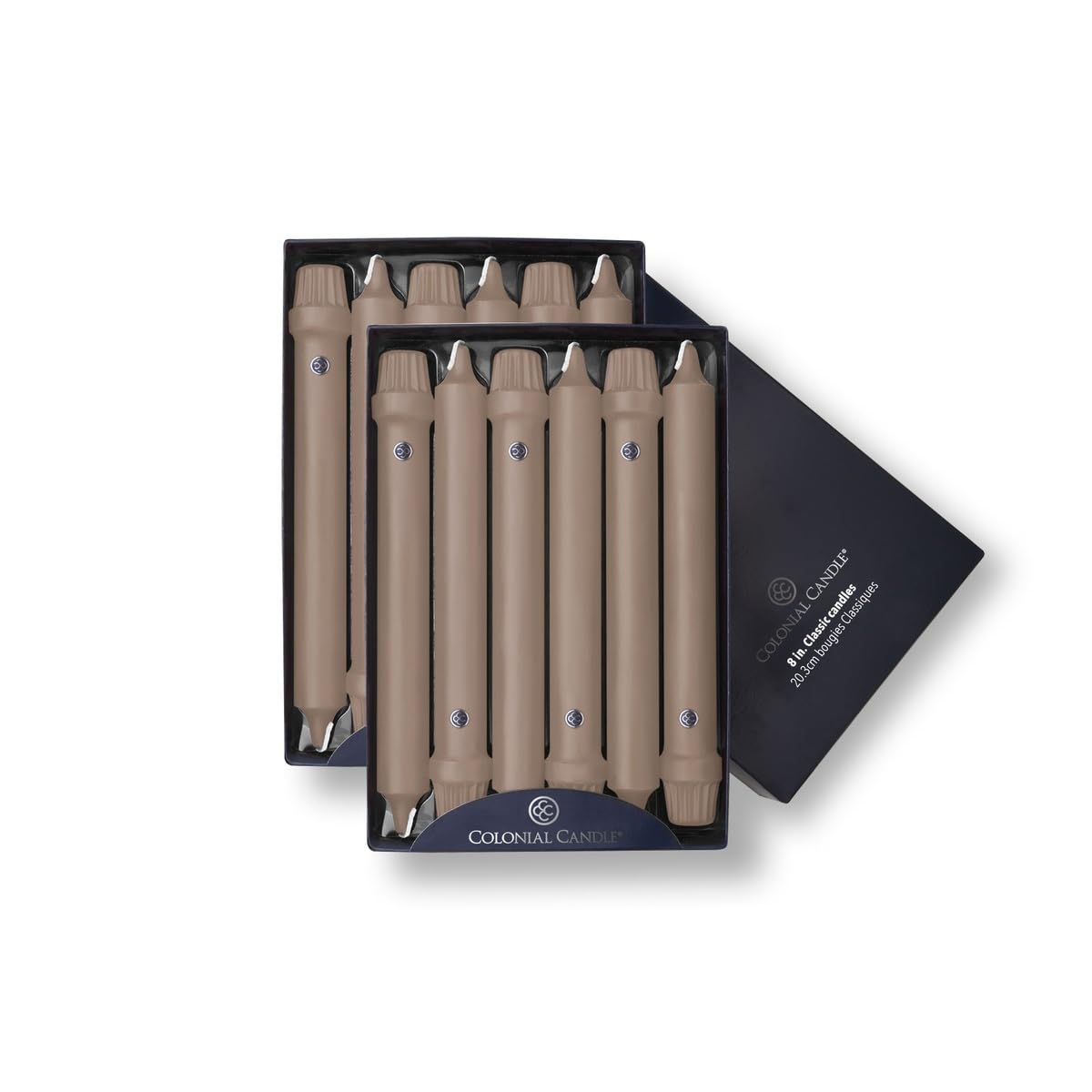 Colonial Candle Unscented Taper Candle, Classic Collection, Mocha, 8 in, Pack of 12 - Up to 6 Hours Burn