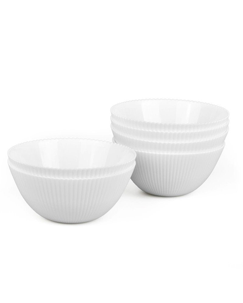 LaGlint 20 OZ Max White Opal Glass Cereal Bowl Set of 6, 6 inch Dishwasher & Microwave Safe Round Ribbed Bowls for Kitchen, Salad, Soup and Rice
