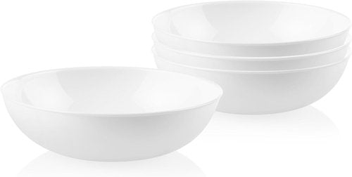 Corelle 4-Pc Meal Bowls Set - Durable Eco-Friendly 9.25-Inch Glass Bowls | Microwave & Dishwasher Safe, White