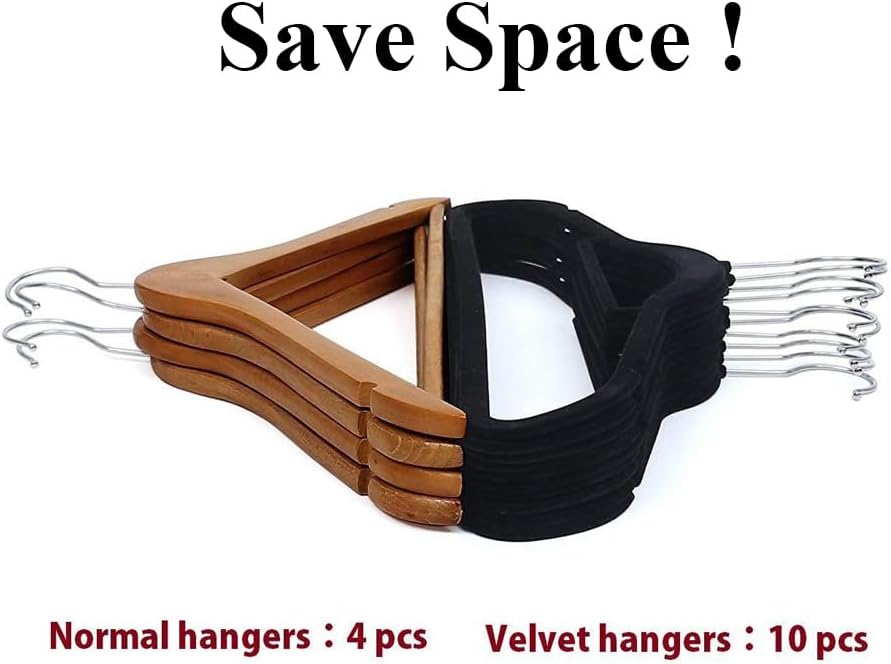 Velvet Non-Slip Hangers 10-Pack - Flocked Slim Suit Hangers with 360° Rotating Hook | Space-Saving Closet Organizer (Black)