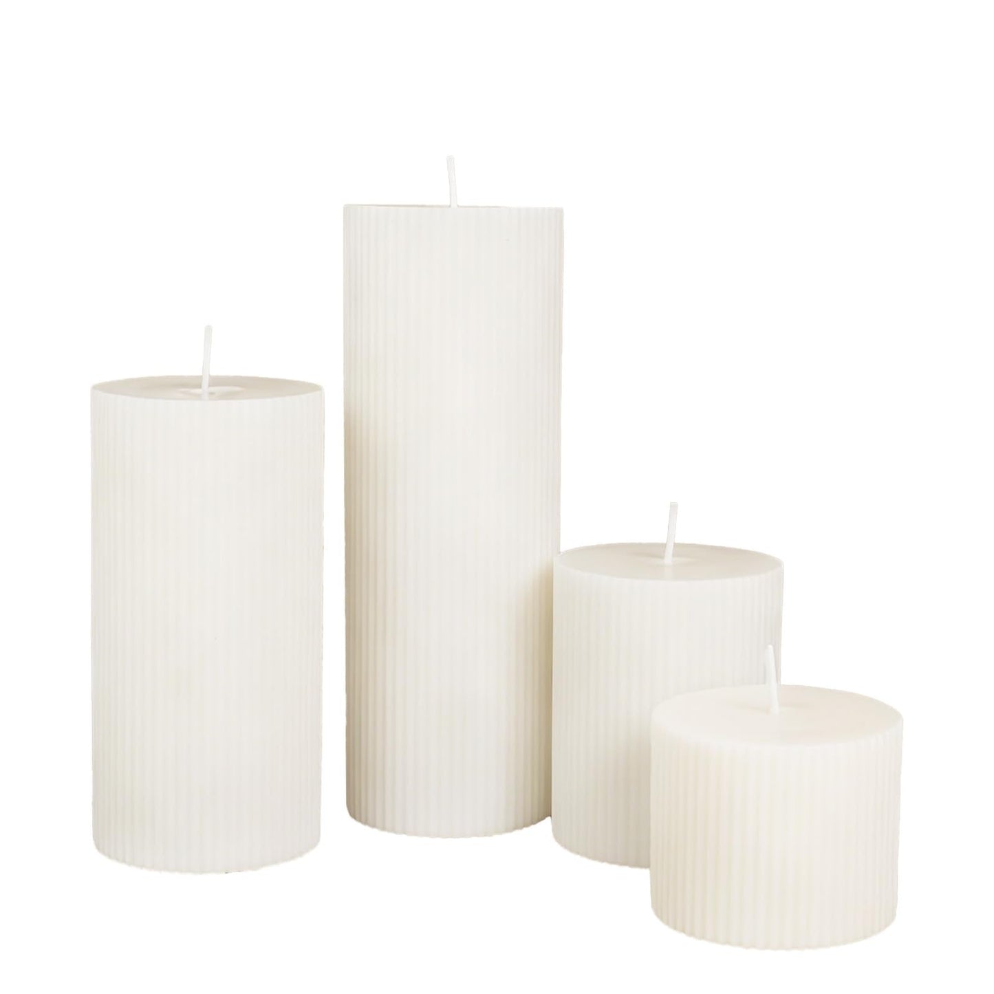 PEDOBALI Ribbed Pillar Candles Set of 4, Pillar Orchids Scented Candles Width 3" High 3" 4" 6" 8" Large Aesthetic Ribbed Soy Wax for Living Room Bathroom Modern Home Decor(Cream)
