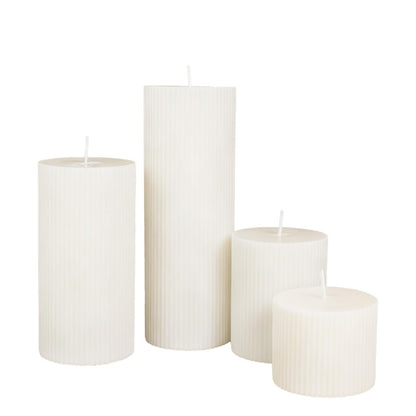 PEDOBALI Ribbed Pillar Candles Set of 4, Pillar Orchids Scented Candles Width 3" High 3" 4" 6" 8" Large Aesthetic Ribbed Soy Wax for Living Room Bathroom Modern Home Decor(Cream)