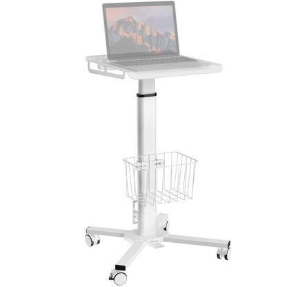 ONKRON Mobile Laptop Cart on Wheels, Load up to 17.6 lbs, Standing Rolling Desk Adjustable Height, Portable Workstation for Laptop/Small Computer Cart for Couch, Home, Office White