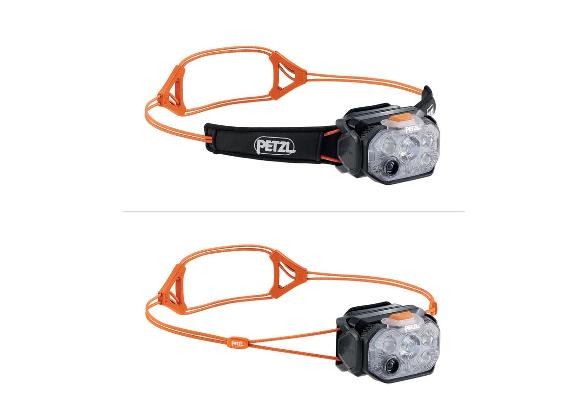 PETZL Swift RL Headlamp - Lightweight & Rechargeable 1200 Lumen Headlamp - Black/Orange