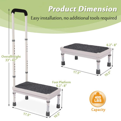Medical Step Stool with Handle for Elderly Bed Steps for High Beds Adults Bedside Steps with Rail Safety Handicap Bed Stairs Seniors Adjustable Platform Heavy Duty Stepping Stool