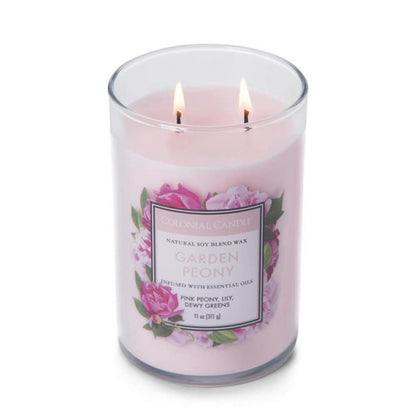 Colonial Candle Garden Peony Scented Jar Candle, Classic Cylinders Collection, 2 Wick, Red, 11 oz - Up to 80 Hours Burn