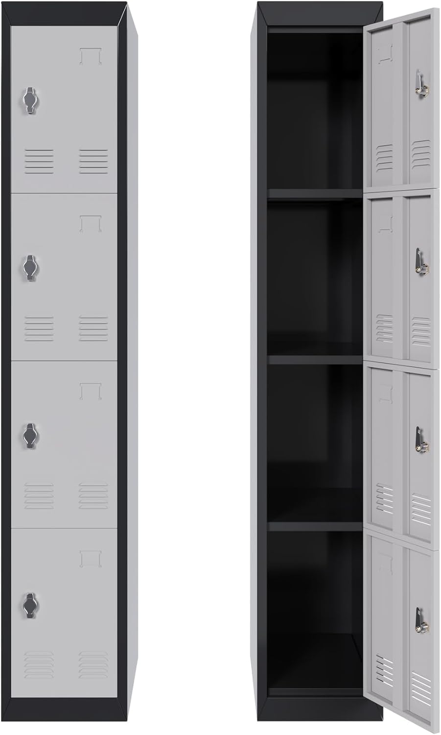 GarveeHome Slim Metal Locker Cabinet 4-Door Narrow | Heavy-Duty Rust-Resistant Steel w/Ventilation | Gym & Office Storage for School, Light Gray