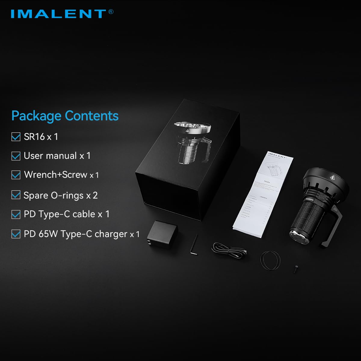 IMALENT SR16 55000 Lumens Rechargeable Flashlight, 5600ft Long Throw LED Searchlight, USB-C Fast Charging Waterproof Spotlight with Handle for Outdoor Rescue Emergency