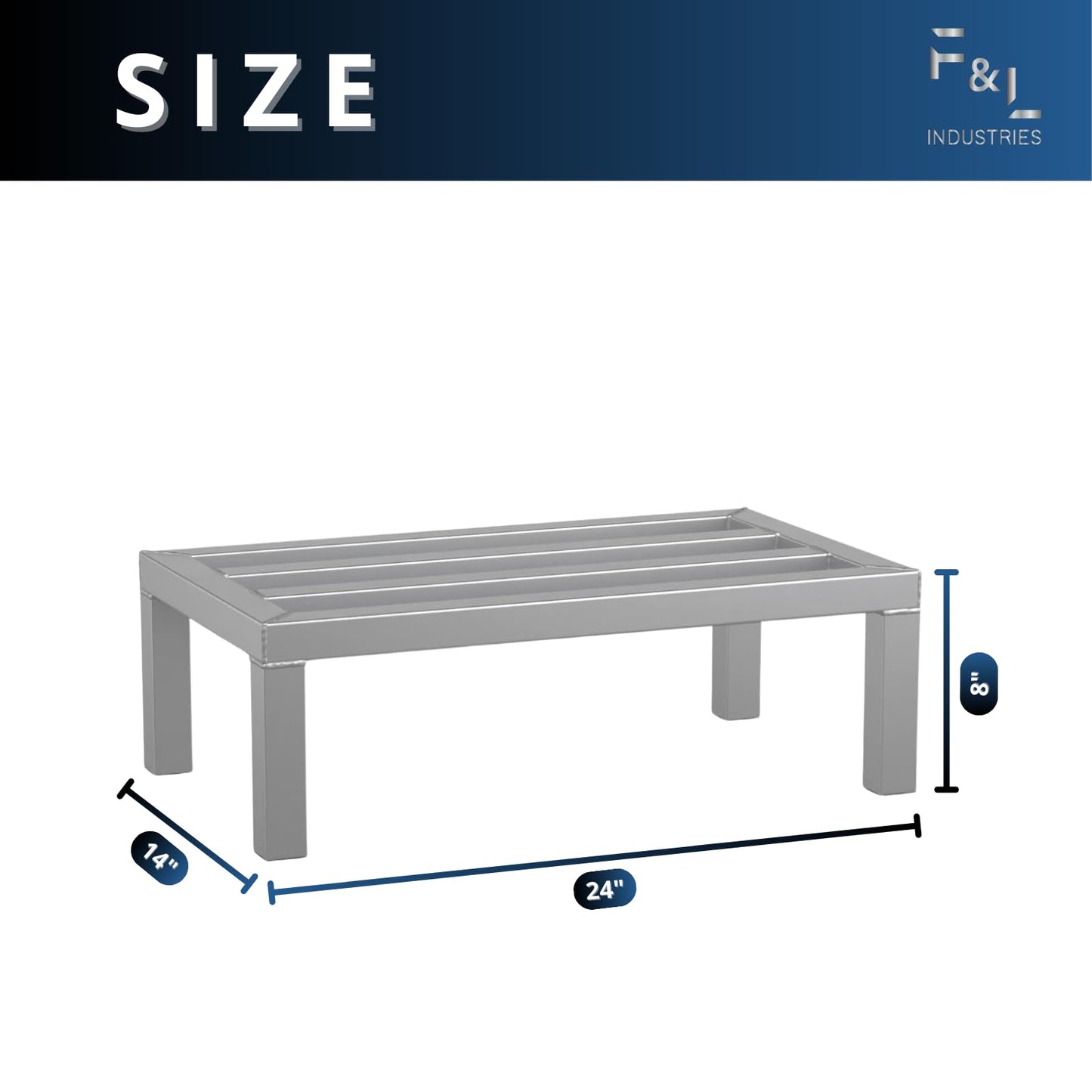 F&L Heavy-Duty Aluminum Dunnage Rack – 1850 lb Capacity, All-Welded Aluminum Storage Platform Designed for Warehouses, Restaurants, Retail Backrooms, and Industrial Use (24"x14"x8")