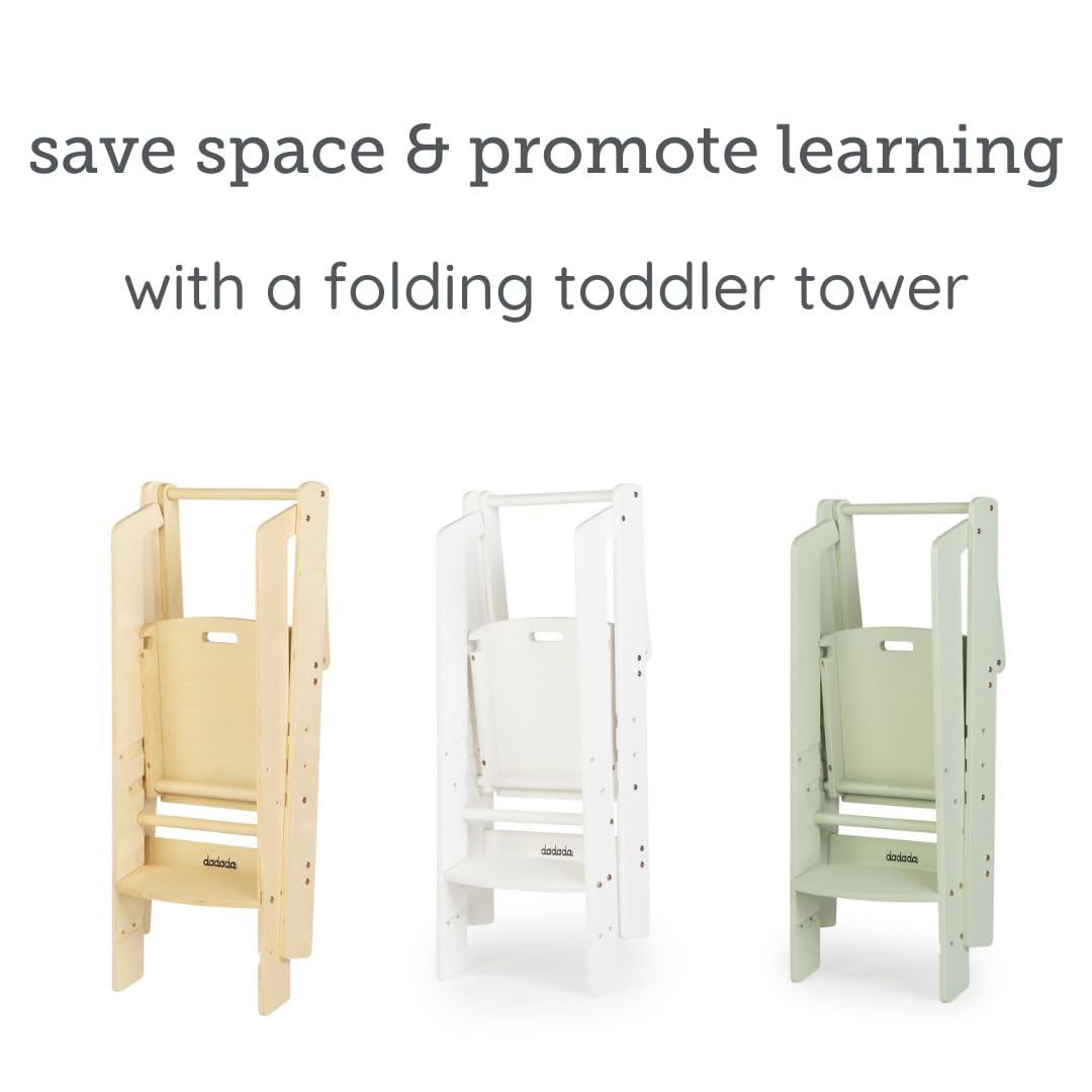 dadada Baby Foldable Montessori Tower - Adjustable Kitchen Step Stool for Kids with Safety Rail, Non-Toxic Finish, Great for Small Space Living (Natural)