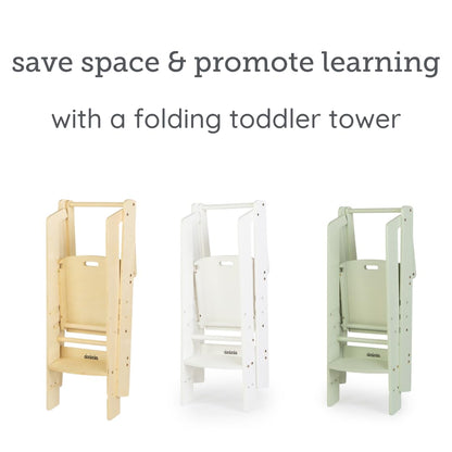 dadada Baby Foldable Montessori Tower - Adjustable Kitchen Step Stool for Kids with Safety Rail, Non-Toxic Finish, Great for Small Space Living (Natural)