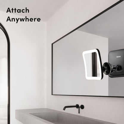 Fancii Rechargeable 10x Magnifying Mirror with 3 LED Light Settings, Dimmable Touch Light, Cordless, Locking Suction Mount, Lighted Mirror for Bathroom or Travel, Mira 2 (White)