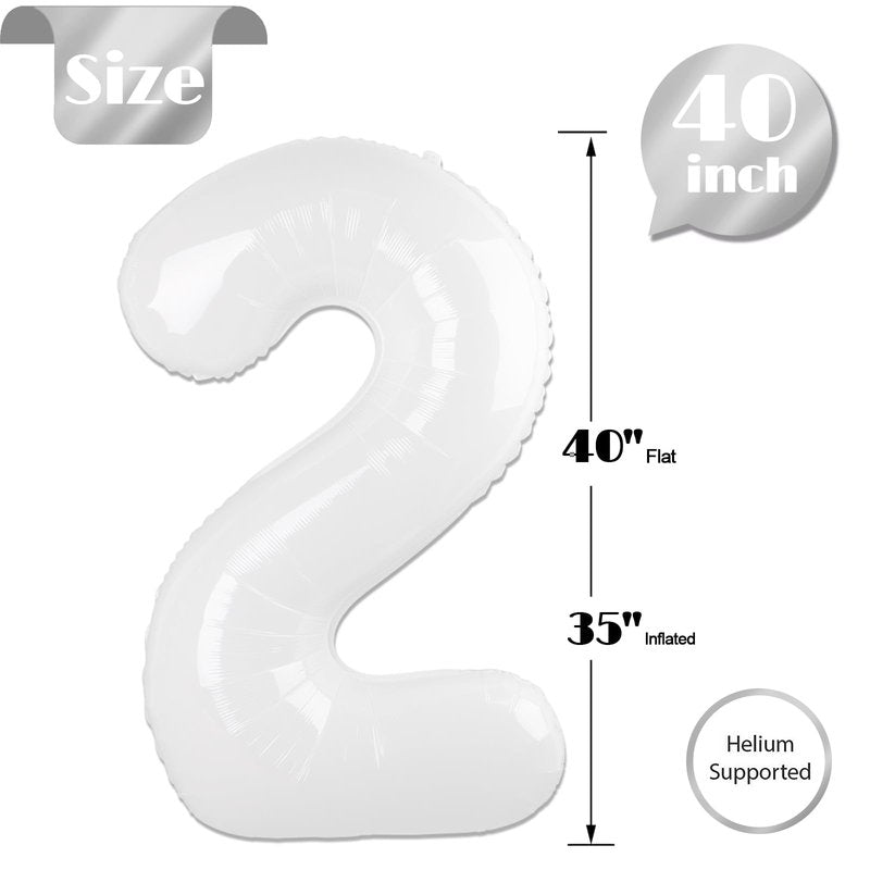 White 2 Balloon, Translucent Number Balloons 40 Inch, 2nd Balloon Number Birthday Decorations, Second Two Birthday Party Supplies, Number 2 Balloon