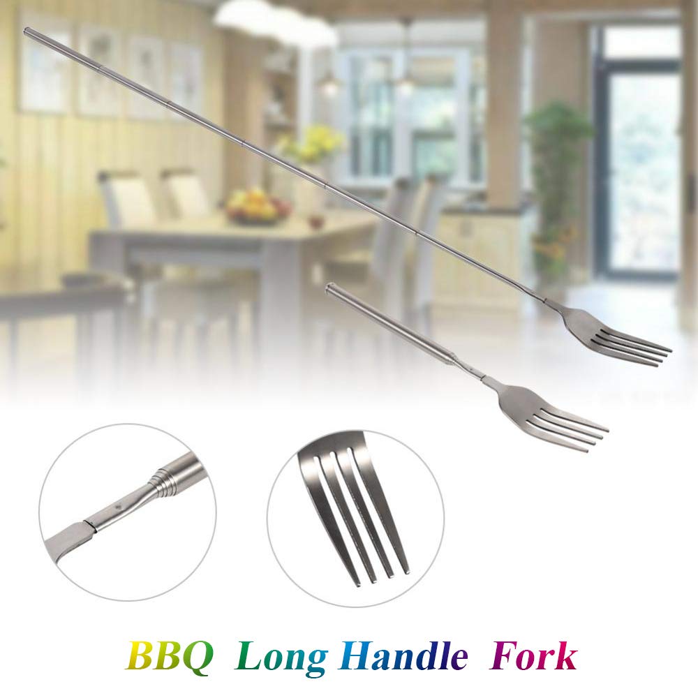 Telescopic Fork, 3PCS Stainless Steel Extendable Long Handle BBQ Dinner Fruit Dessert Fork, Sturdy and Durable 8.7-25.4inch