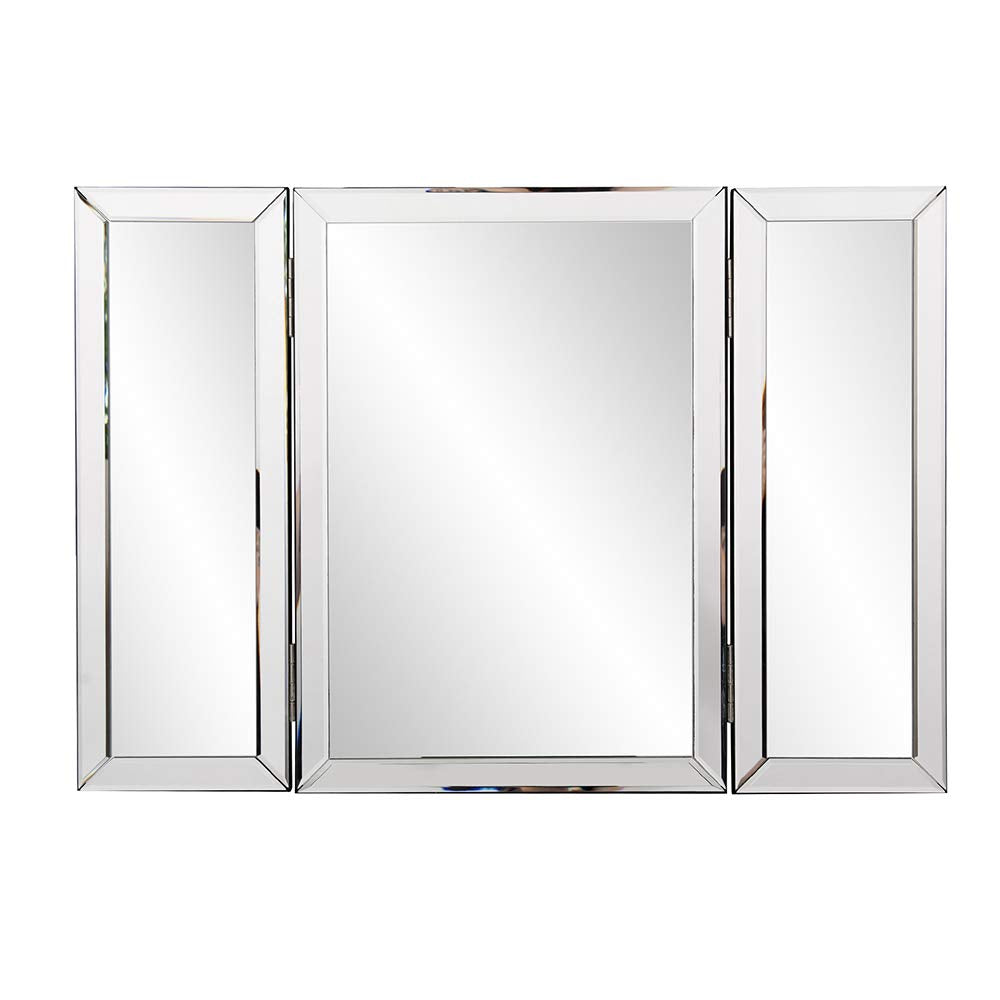 Howard Elliott Collection Tripoli Trifold Vanity Mirror 3 Way TableTop Bedrooms, Bathroom, Makeup Portable Cosmetic & Makeup Mirror with Beveled Edges Tri-fold Mirror, 31 Inch x 21 Inch