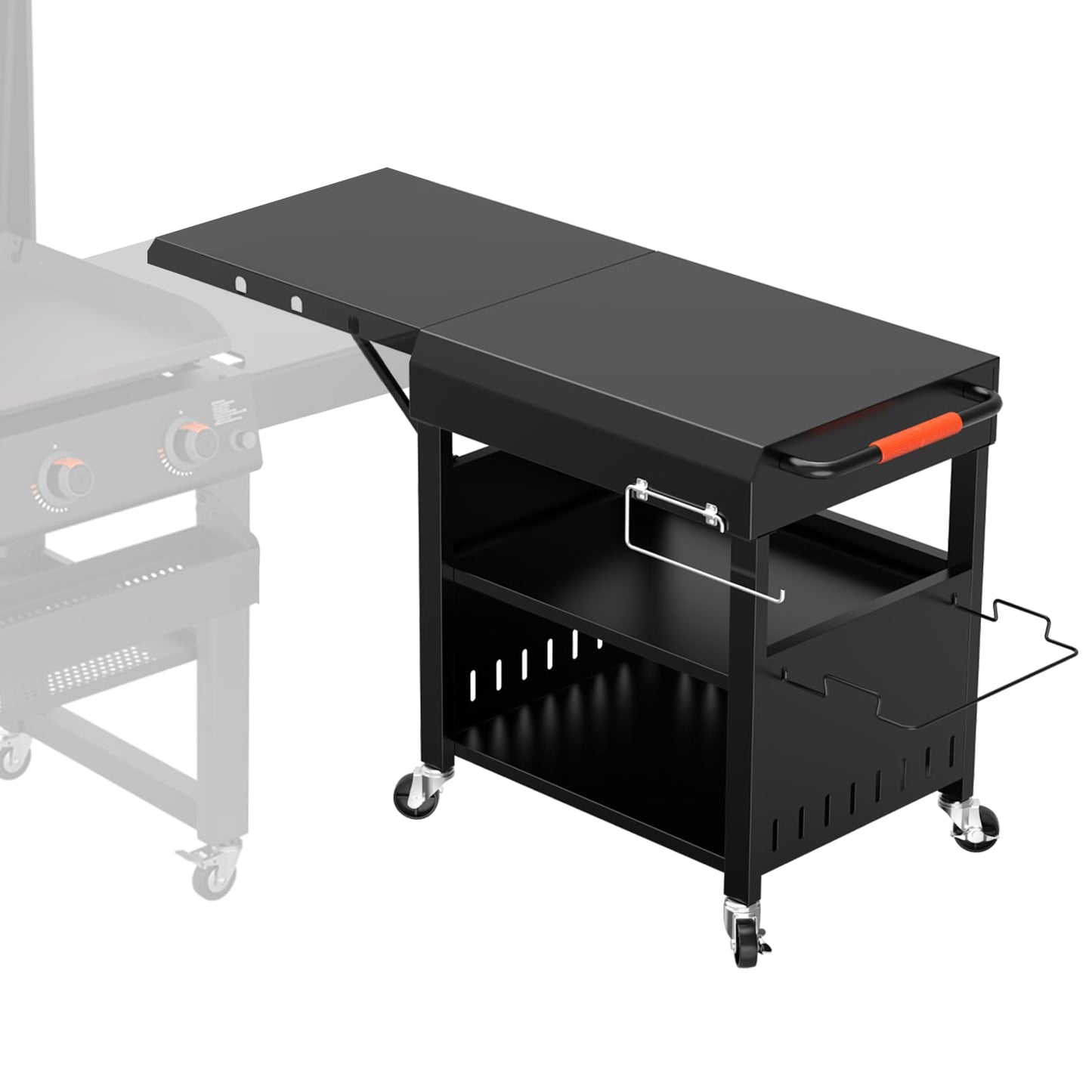 Outdoor Grill Table Cart for Blackstone 28"/36" Omnivore Griddle, 50" x 22“ Large Outdoor Kitchen Island with Foldable Side Table for Blackstone 17”/22” Griddle, Home BBQ, Tailgates, Cookouts