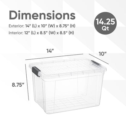Superio Clear Storage Box with Lid, 14.7 Quart Plastic Container Bins for Organizing, Stackable Crates, BPA Free, Non Toxic, Odor Free, Organizers for Home, Office, School, and Dorm