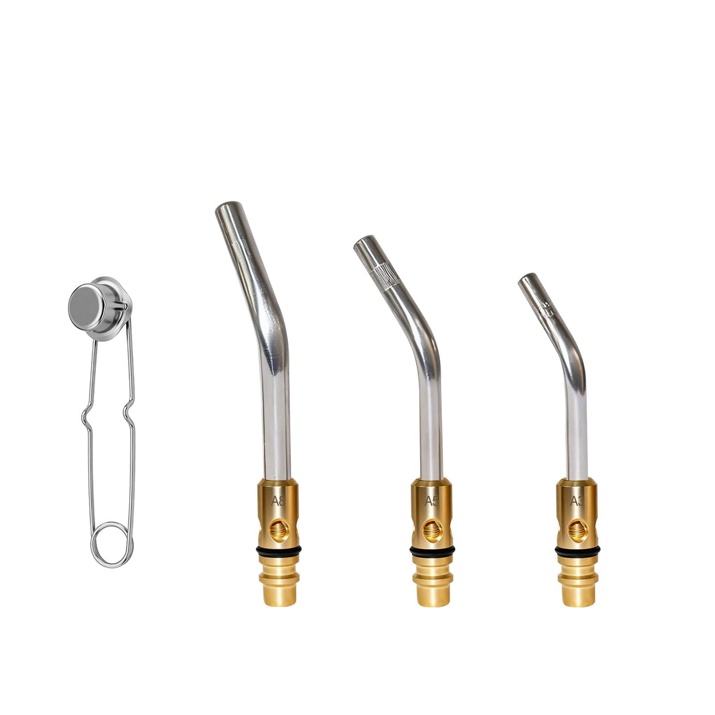 JZWELD A3 A5 A8 Air Acetylene Torch Tip Kit, 3/16" 1/4" 5/16" Tip Size for PLF-A5/G-4 Handles, Air Acetylene Tip with Flint Striker, Light/Medium Duty Air Acetylene Swirl Quick Connector Flame Tip