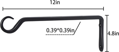 AILIN YELOKIE Premium Forged Wall Hooks - Sturdy 12-Inch Brackets for Plants & Lanterns | Elegant Black Finish