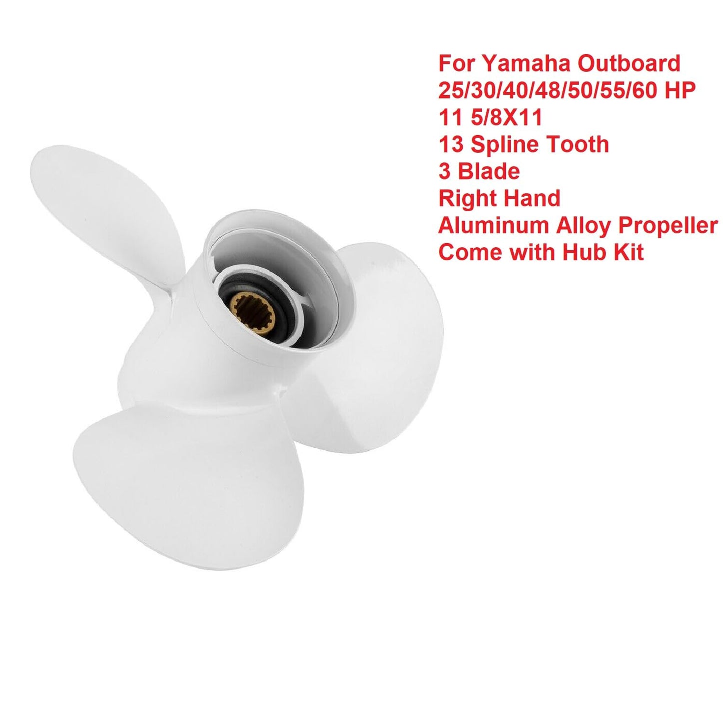 MARKGOO Propeller for Yamaha Outboard 25 30 40 48 50 55 60 HP F30 F40 F50 F60 Boat Motor Engine Parts Aluminum Prop 11 5/8x11-G RH 13 Spline Tooth 3.5 Gearcase with Hub Kit 69W-45947-00-00