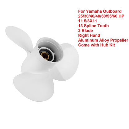MARKGOO Propeller for Yamaha Outboard 25 30 40 48 50 55 60 HP F30 F40 F50 F60 Boat Motor Engine Parts Aluminum Prop 11 5/8x11-G RH 13 Spline Tooth 3.5 Gearcase with Hub Kit 69W-45947-00-00