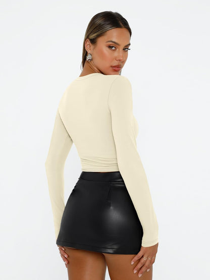 AUTOMET Womens Long Sleeve Shirts Basic Compression Going Out Crop Tops Fall Fashion Y2K Clothes 2025