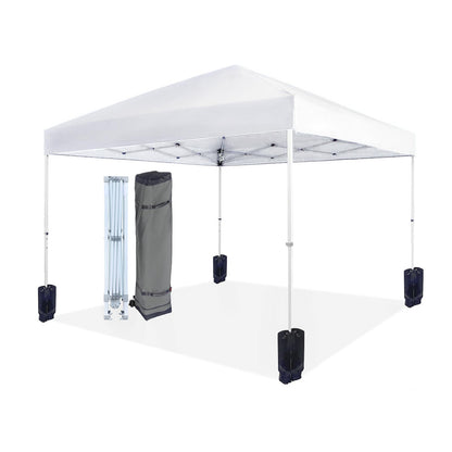 Amazon Basics Outdoor Pop Up 10 x 10 Canopy Tent for Events, Portable with Easy Setup, Sun Shelter, Includes Wheeled Carry Bag, 8 Pegs, 4 Ropes, 4 Weighted Bags, White