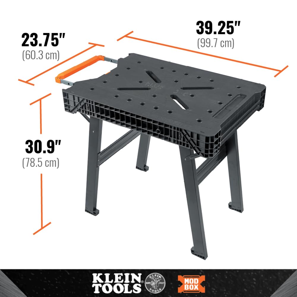 Klein Tools 54410MB MODbox Work Bench, Folding Work Table, Lightweight Portable Workstation, 1000-Pound Capacity, 39.25 x 23.75 x 30.9-Inch, Compatible with MODbox Rail System