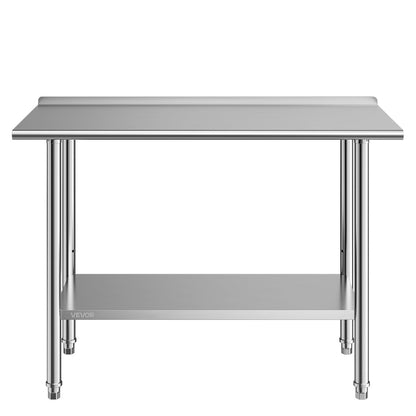 VEVOR Stainless Steel Work Table, 24x48 inch Food Prep Table with Wheels, Commercial Kitchen Workstation with Adjustable Undershelf, Metal Heavy Duty Utility Worktable, for Restaurant Home Outdoor