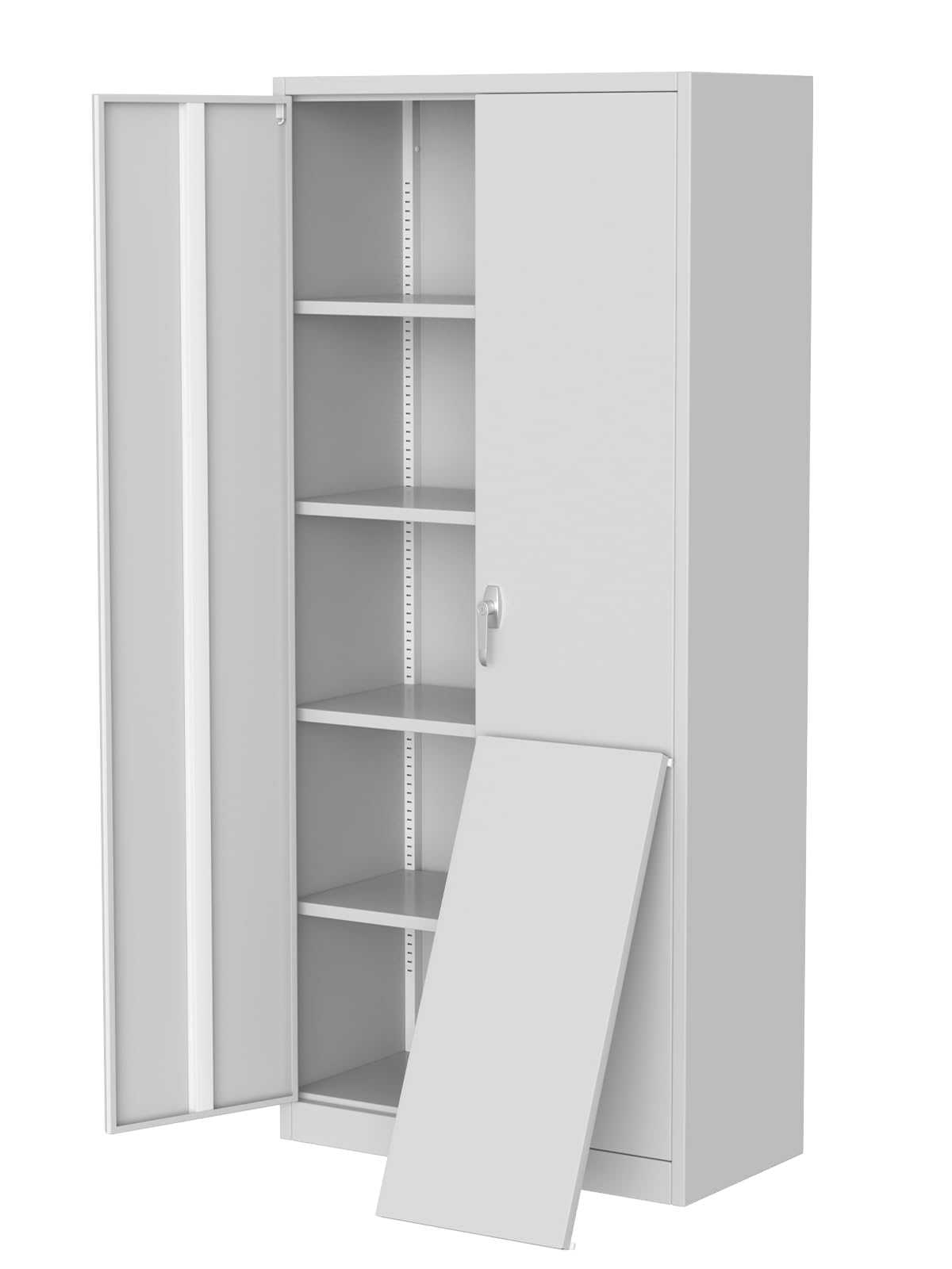 IDEALHOUSE 71 Inch Metal Storage Cabinet, 2-Door Garage Organizer with 4 Shelves, Lockable Utility Cabinet for Home, Office, or School, White