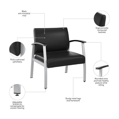 Bush Business Furniture Arrive Bariatric Waiting Room Guest Chair with Arms in Black Vinyl, Reception Area Seating for Office and Lobby