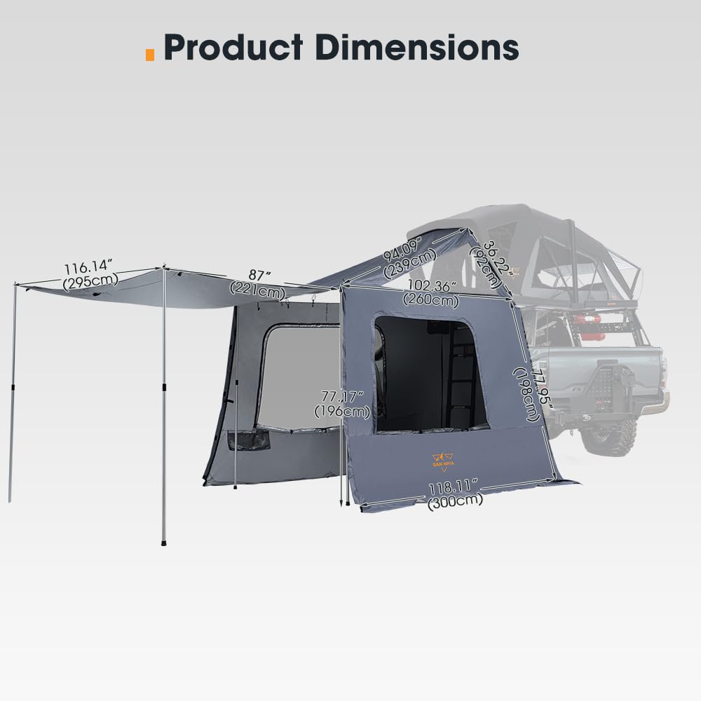 SanHima CapeTop Rooftop Tent Side Annex Room - 82.5 sq ft Spacious Shade Space Weatherproof with Carry Bag