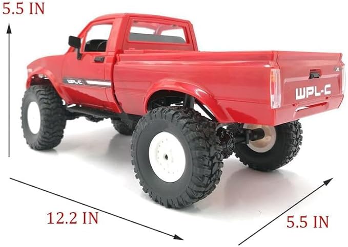 YIKESHU RC Rock Crawler WPL C24 RC Truck 4x4 1/16 RC Crawler Off Road All Terrain Car Proportional Throttle Steering Hobby RC Climb Semi Truck LED Light RTR Trailer (Red)