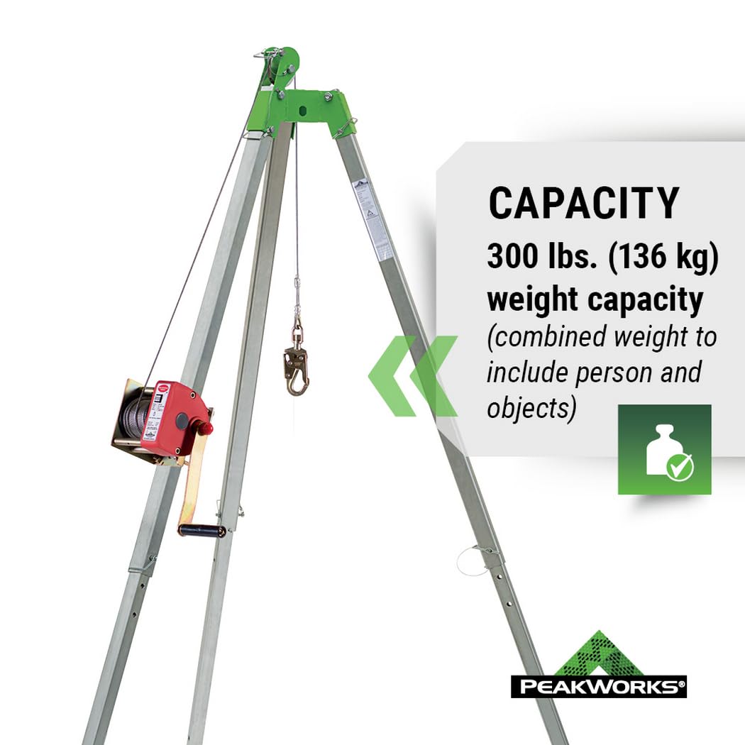 Peakworks Confined Space Kit - For Safe Access & Rescue - Includes Tripod, Man Winch & Bag - OSHA & ANSI Compliant Fall Protection - 65 ft Cable