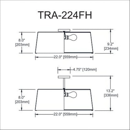 Dainolite Trapezoid Flush Mount 4-Light 400W Fabric Black Model TRA-224FH-BK-WH