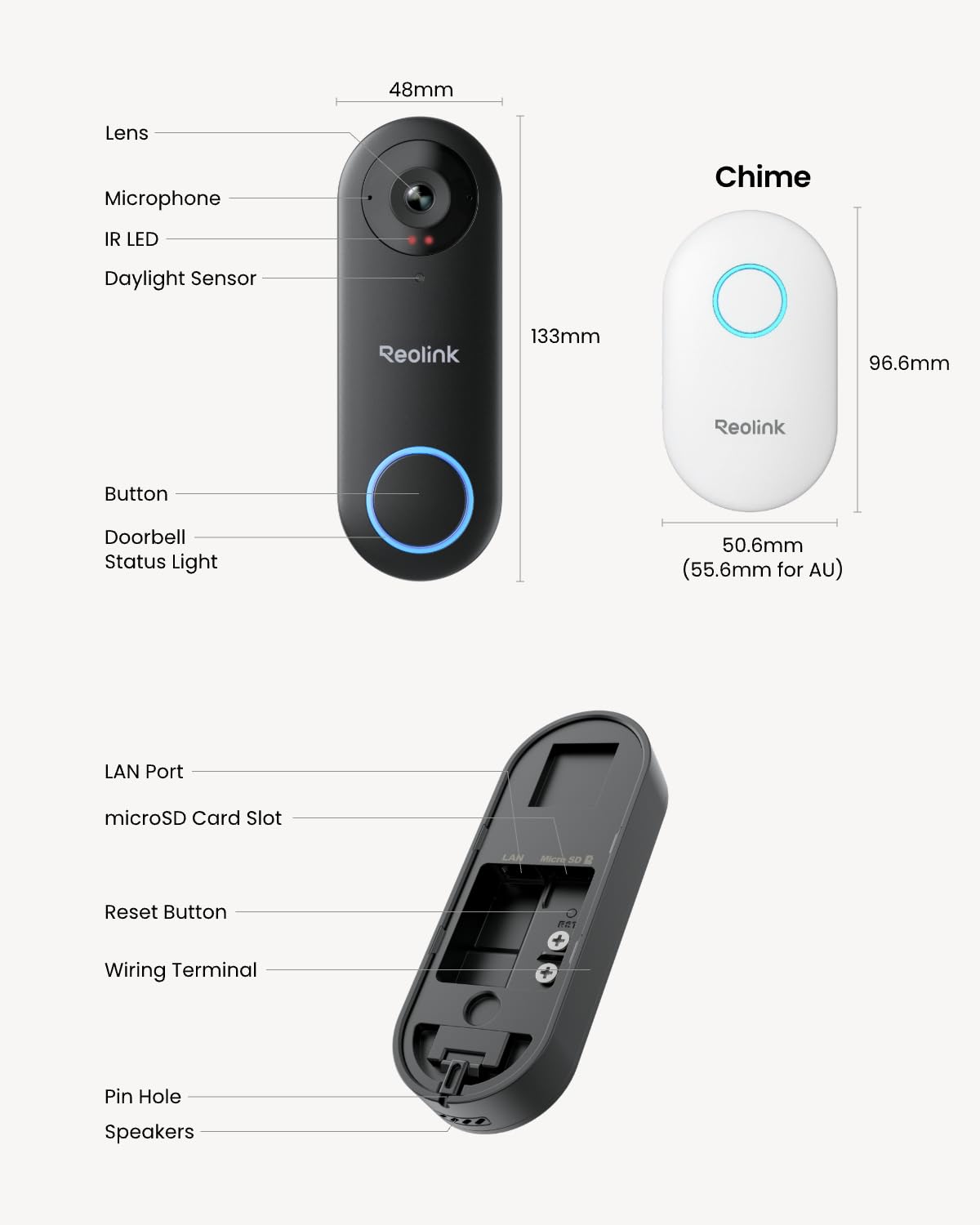 REOLINK Video Doorbell WiFi Camera - Wired 2K Outdoor, 5G&2.4G WiFi, 4:3 Wide View Angle, Smart Detection, Local Storage, No Subscription Front Door Home Security, Customized Reolink Chime