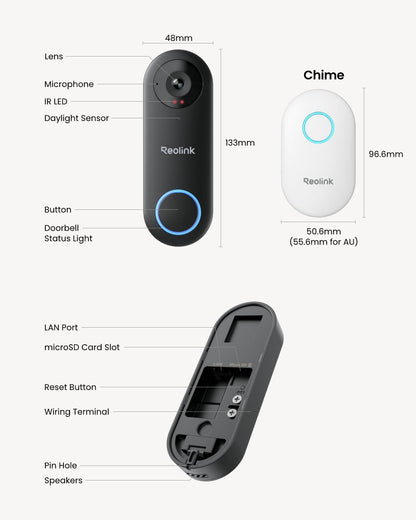 REOLINK Video Doorbell WiFi Camera - Wired 2K Outdoor, 5G&2.4G WiFi, 4:3 Wide View Angle, Smart Detection, Local Storage, No Subscription Front Door Home Security, Customized Reolink Chime