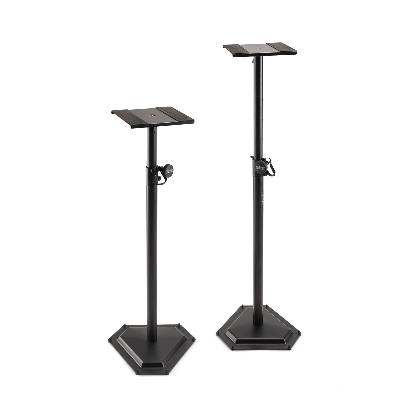 On-Stage SMS6600-P Hex-Base Monitor Stands Pair(Height-Adjustable Pedestal Studio Speaker Stands, Locking Pin, Hexagonal Base, Steel Construction, Nonslip Rubber Feet, Optional Floor Spikes, Black)