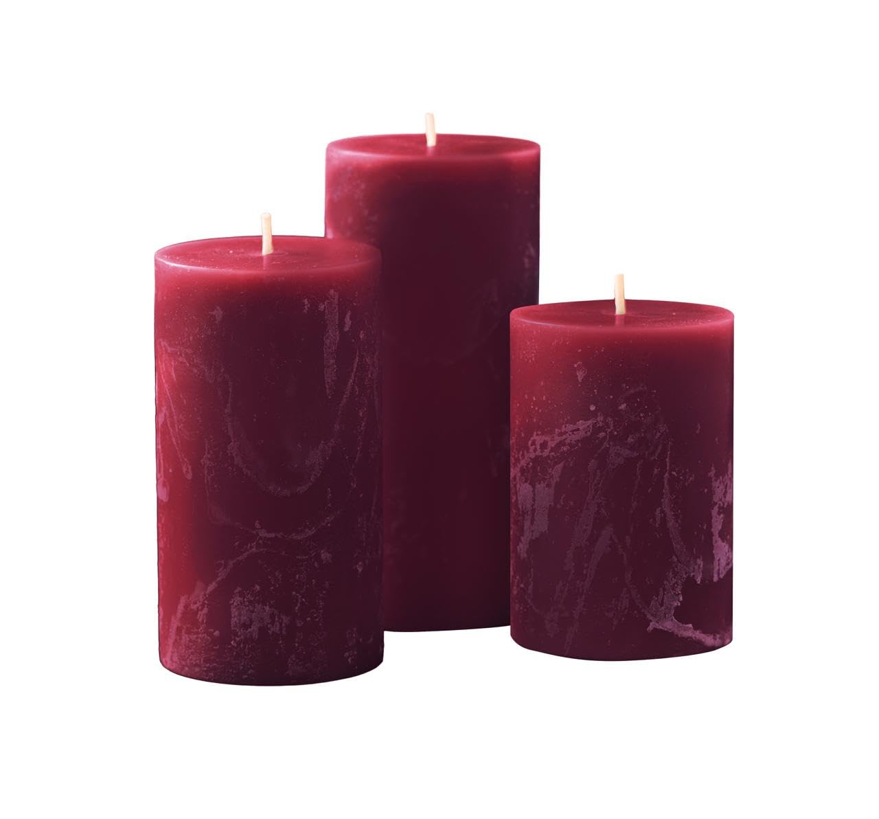 Simply Soson Burgundy Pillar Candles Set of 3, Rustic Pilar Candle, Dark Red Cinnamon Clove Scented Burgundy Fall Dripless Candles Ideal for Fall Decoration, Thanksgiving Gifts Autumn, Home Decor