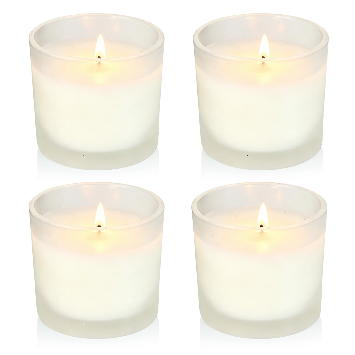 Set of 4 White Unscented Soy Candles, White Glass Filled Votive Candles, Hand Poured Wax Candle for Home Décor Aromatherapy Spa Holidays Party and Weddings