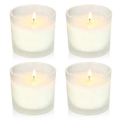 Set of 4 White Unscented Soy Candles, White Glass Filled Votive Candles, Hand Poured Wax Candle for Home Décor Aromatherapy Spa Holidays Party and Weddings