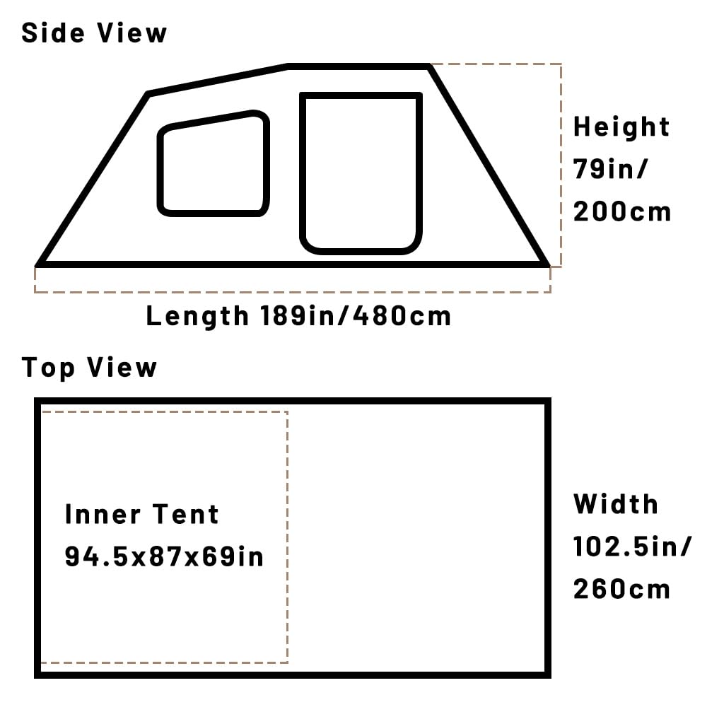 Outdoor Camping Tent 6 Person, Large Family Tunnel Tent with 4 Door 2 Window