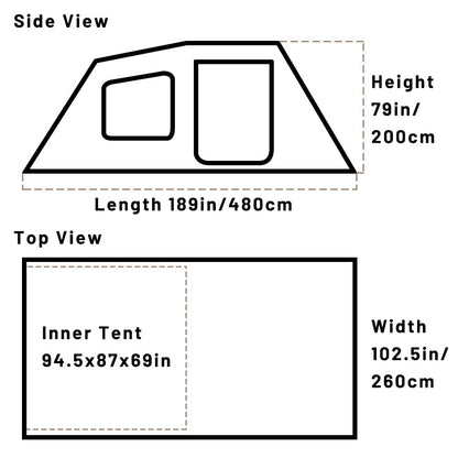 Outdoor Camping Tent 6 Person, Large Family Tunnel Tent with 4 Door 2 Window