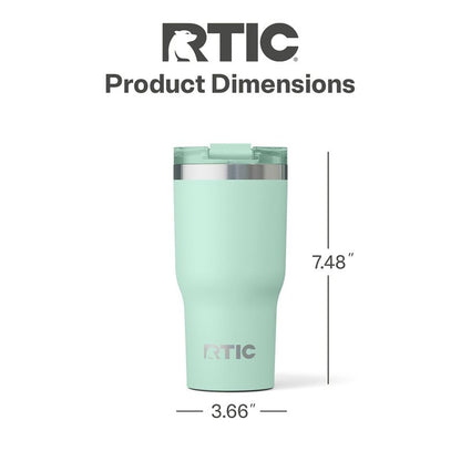 RTIC 20oz Essential Tumbler with Lid, Ceramic Lined, Insulated, Stainless Steel, Metal, Double Wall Vacuum-Insulation, Travel Cup for Iced Coffee, Tea, Hot and Cold Drink, Fresh Mint