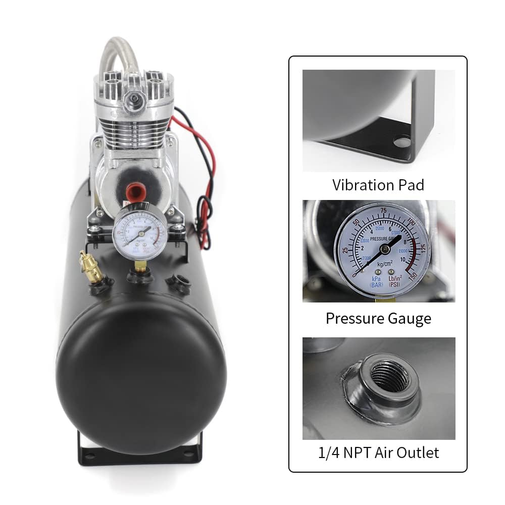 CNRAQR200PSI 12V Heavy Duty Air Train Horn/Air Ride Suspension Compressor with 2 Gallon (8 Liter) Train/Air Horn Tank