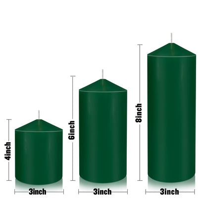 Pillar Candles 3 x 4, 6, and 8 inches, Large Handmade Candles Set of 3, Green Decorative Candles for Wedding, Home Decoration, Dinner, Church