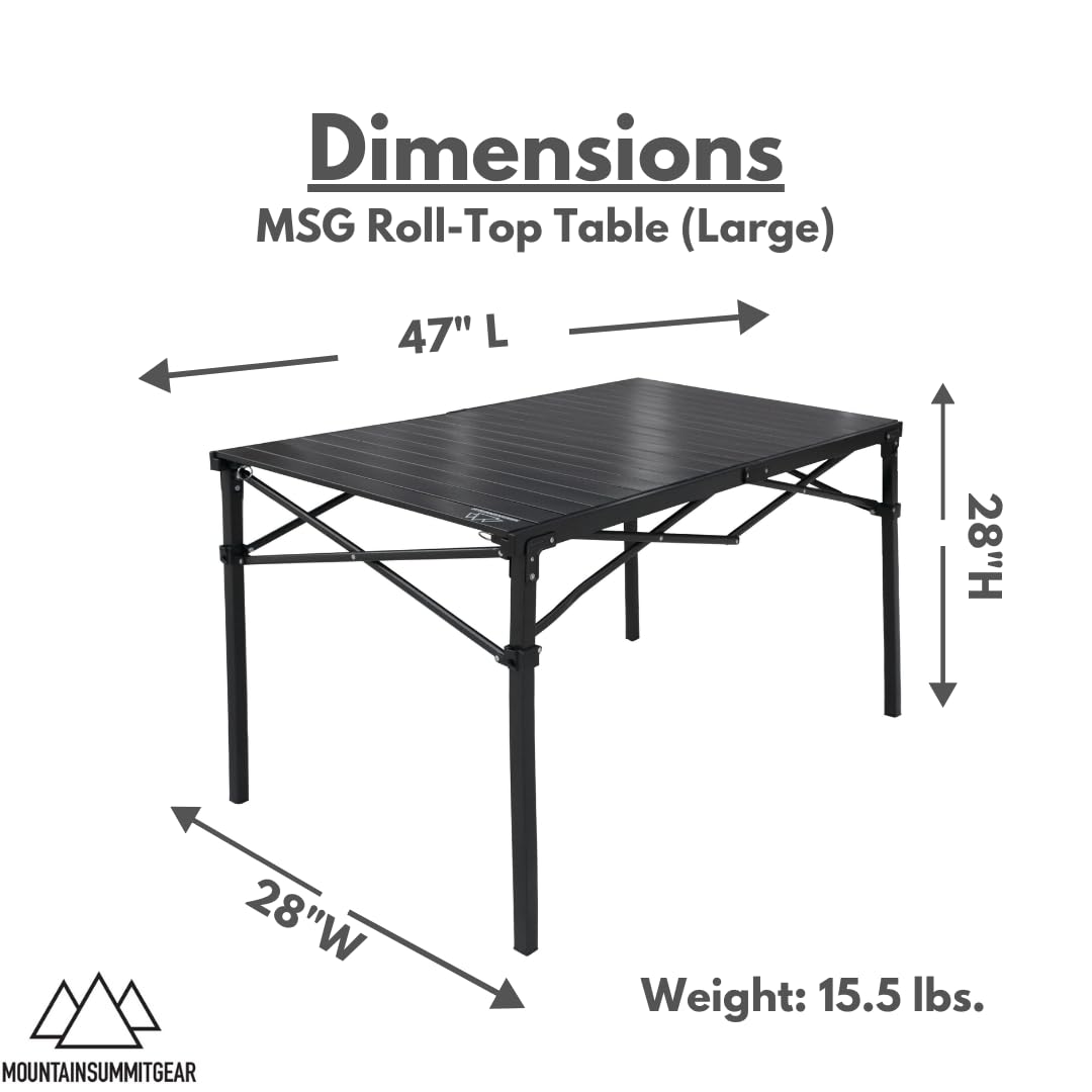 MOUNTAIN SUMMIT GEAR Heavy-Duty Roll-Top Table for Camping (Large) - Portable Aluminum-Top Folding Table with Steel Frame by Caddis Sports