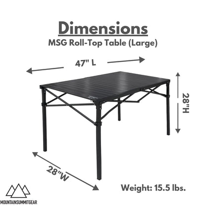 MOUNTAIN SUMMIT GEAR Heavy-Duty Roll-Top Table for Camping (Large) - Portable Aluminum-Top Folding Table with Steel Frame by Caddis Sports