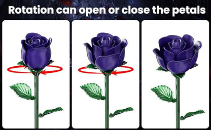 Purple Rose Bouquet Building Set for Girls &amp Boys - 12 Pack Botanical Collection Gift for Easter Basket Artificial Flowers Botanical Collection Centerpiece Retro Decor