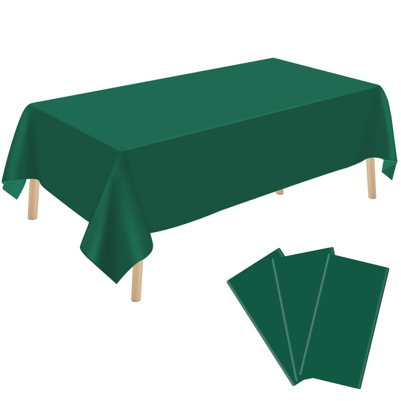 YSYJ 3 Pack Dark Green Plastic Tablecloth Disposable Rectangular Table Cloth 54 x 108 Inch Table Cover for Parties